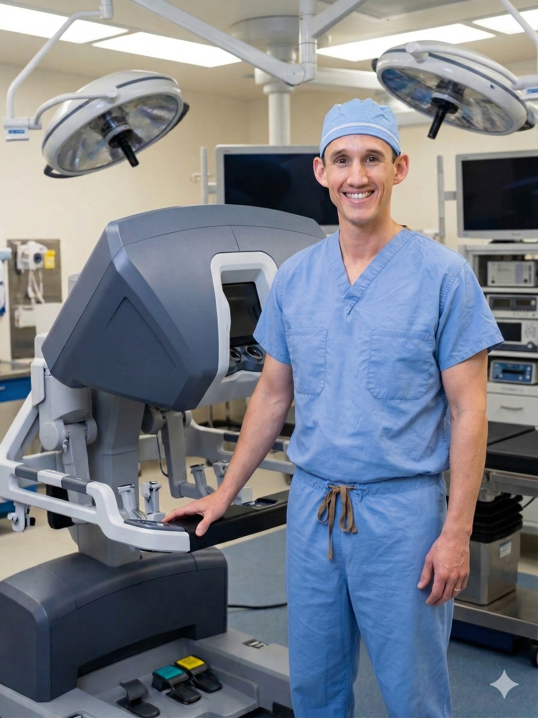 Dr. Andy Radtke in the operating room with the da Vinci robotic surgical system